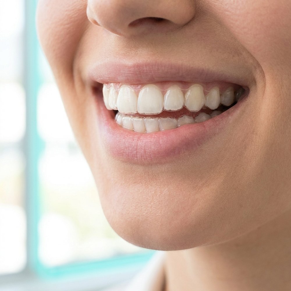 Sorriso com alinhador transparente — ortodontia moderna
